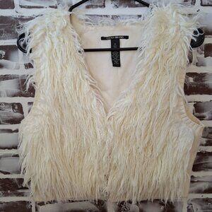 Lucky Brand Medium Off White Vest Faux Fur 70s Style Wool Blend